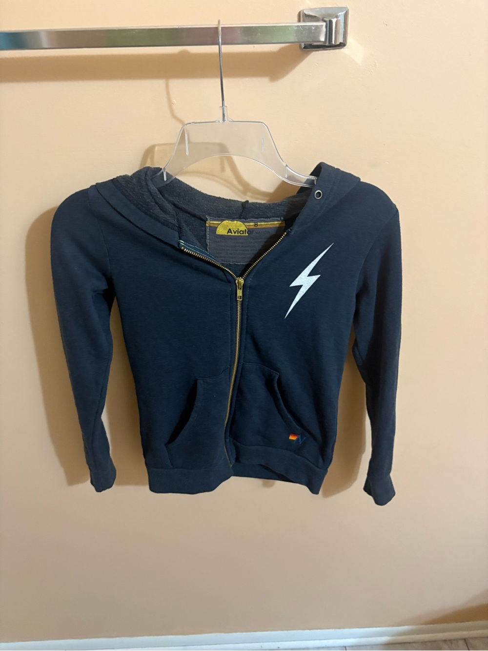 Aviator Nation Kids’ Bolt Print Zip Hoodie in Charcoal/White - Picture 3 of 5